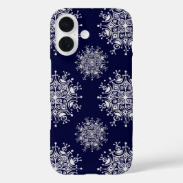 ヴィンテージクリスマススノーフレーク 青い吹雪パターン iPhone 16ケース