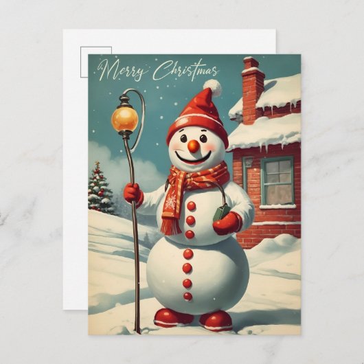 ヴィンテージクリスマススノーマンウィンターホリデー ポストカード (正面/裏面)
