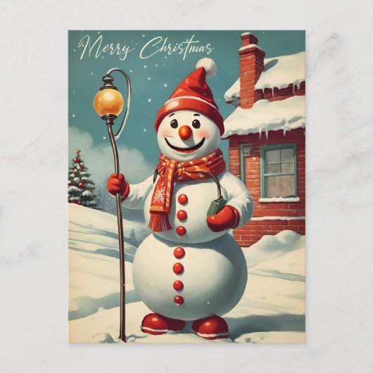 ヴィンテージクリスマススノーマンウィンターホリデー ポストカード (正面)