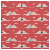 ヴィンテージクリスマススノーモービルと山 ファブリック (見本)