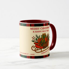 ヴィンテージクリスマススレイ（贈り物とチェック柄付き） マグカップ