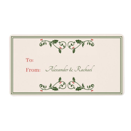 ヴィンテージクリスマスセルフスティックギフトラベルホリーベリー ラベル (正面)