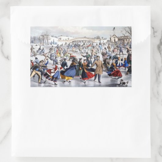 ヴィンテージクリスマスセントラルパークアイススケーター 長方形シール (バッグ)