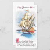 ヴィンテージクリスマスセーリングボートの願い シーズンカード (正面/裏面)
