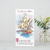 ヴィンテージクリスマスセーリングボートの願い シーズンカード (スタンド正面)