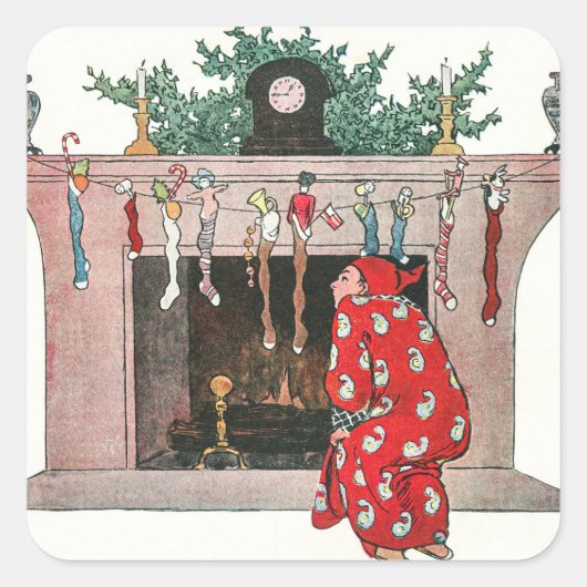 ヴィンテージクリスマスソックスとギフトホリデイ スクエアシール (正面)