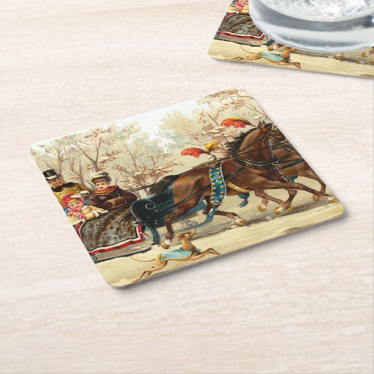 ヴィンテージクリスマスソリ乗り スクエアペーパーコースター (アングル)
