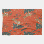 ヴィンテージクリスマスタイガーとクリスマスツリー キッチンタオル (横)