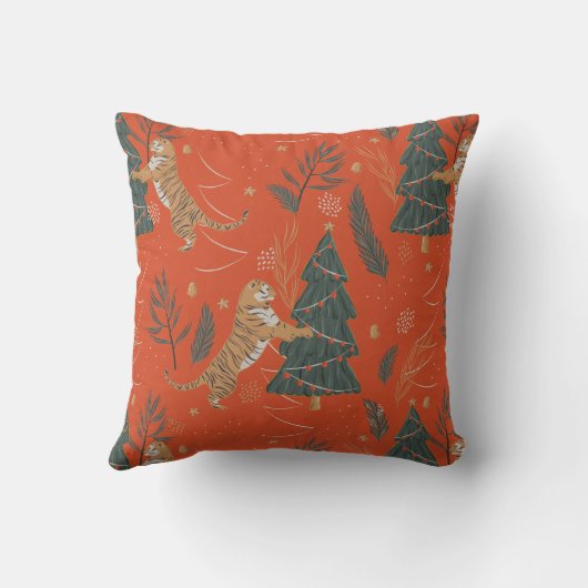 ヴィンテージクリスマスタイガーとクリスマスツリー クッション (裏面)