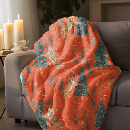 ヴィンテージクリスマスタイガーとクリスマスツリー シェルパブランケット