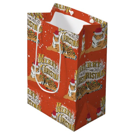 ヴィンテージクリスマスタイガー&メリークリスマス ミディアムペーパーバッグ (正面アングル)