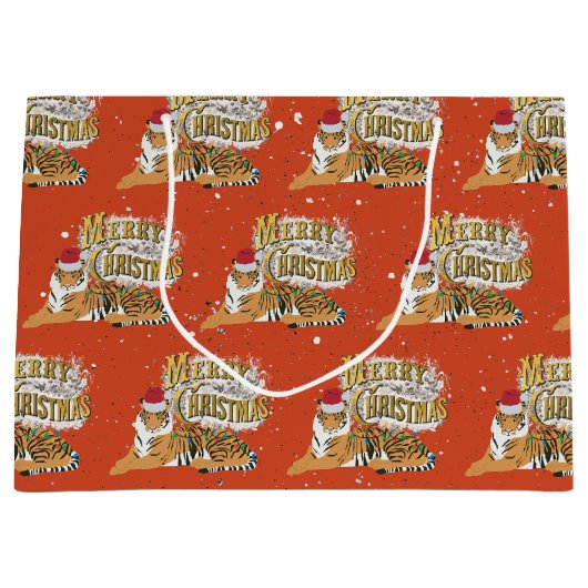 ヴィンテージクリスマスタイガー&メリークリスマス ラージペーパーバッグ (正面)