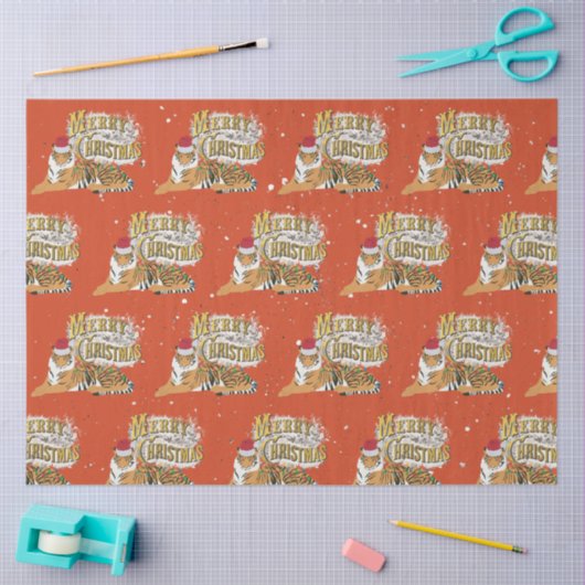 ヴィンテージクリスマスタイガー&メリークリスマス 薄葉紙 (クラフト)