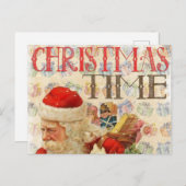 ヴィンテージクリスマスタイムアンティークサンタwithギフト ポストカード (正面/裏面)