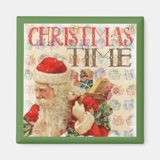 ヴィンテージクリスマスタイムサンタクロース マグネット (正面)