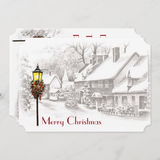 ヴィンテージクリスマスタウンパーティの招待状 招待状 (正面/裏面)