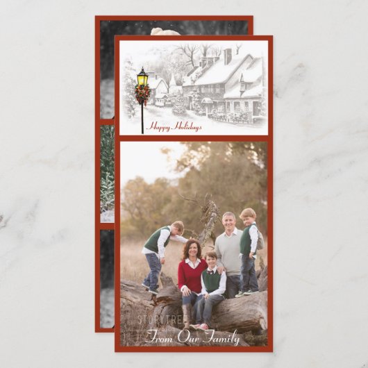 ヴィンテージクリスマスタウンフォトカード シーズンカード (正面/裏面)