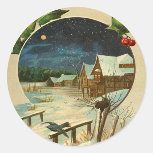 ヴィンテージクリスマスタウンホリデーステッカー ラウンドシール (正面)