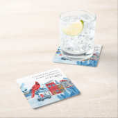 ヴィンテージクリスマスタウンレッドパーソナライズされた(鳥)ショウジョウコウカンチョウ スクエアペーパーコースター (インサイチュ)