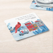 ヴィンテージクリスマスタウンレッドパーソナライズされた(鳥)ショウジョウコウカンチョウ スクエアペーパーコースター (アングル)