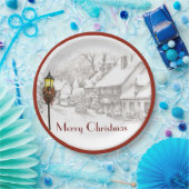 ヴィンテージクリスマスタウン紙プレート ペーパープレート (パーティー)