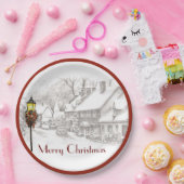 ヴィンテージクリスマスタウン紙プレート ペーパープレート (パーティー)