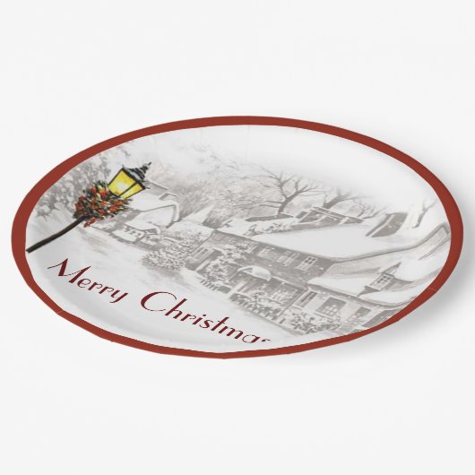 ヴィンテージクリスマスタウン紙プレート ペーパープレート (アングル)