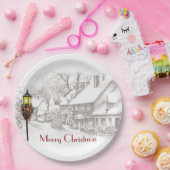 ヴィンテージクリスマスタウン紙プレート ペーパープレート (パーティー)