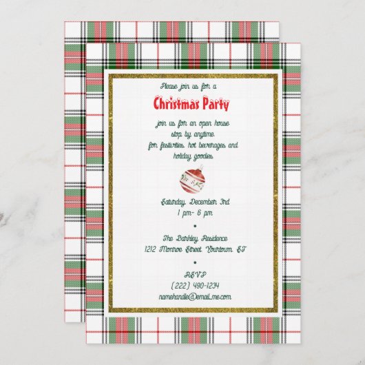 ヴィンテージクリスマスタータンチェックプレイド 招待状 (正面/裏面)