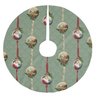 ヴィンテージクリスマスダマスクとリボン ブラッシュドポリエステルツリースカート