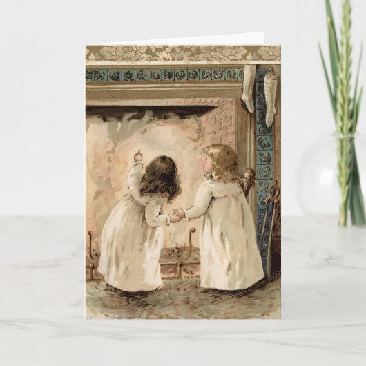 ヴィンテージクリスマスチムニーストッキングガールズ空白の シーズンカード (正面)