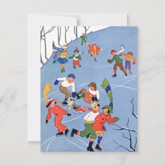 ヴィンテージクリスマスチャイルドアイススケートで滑る招待状 招待状 (正面)