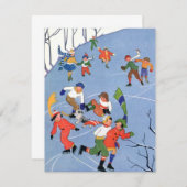 ヴィンテージクリスマスチャイルドアイススケートで滑る招待状 招待状 (正面/裏面)