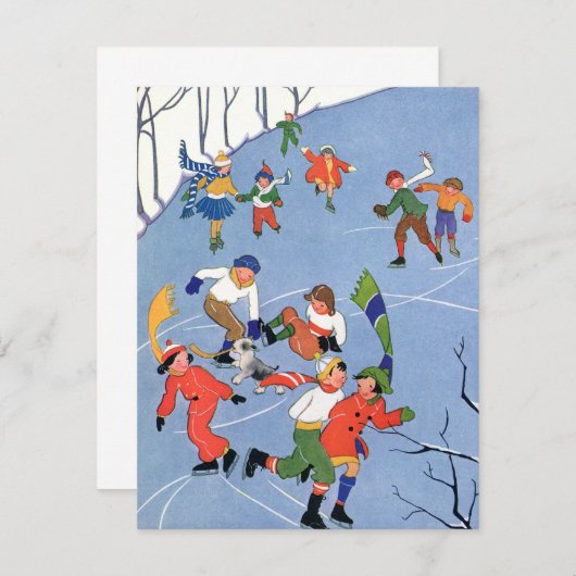 ヴィンテージクリスマスチャイルドアイススケートで滑る招待状 招待状 (正面/裏面)