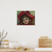 ヴィンテージクリスマスチャイルドアート赤ビクトリアンドレス ポスター (キッチン)