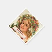 ヴィンテージクリスマスチャイルド葉ホリーの髪 スタンダードカクテルナプキン (角)