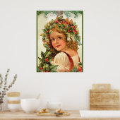 ヴィンテージクリスマスチャイルド葉ホリーの髪 ポスター (キッチン)