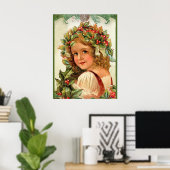 ヴィンテージクリスマスチャイルド葉ホリーの髪 ポスター (ホームオフィス)