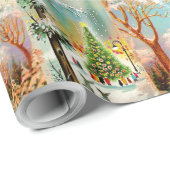 ヴィンテージクリスマスチャーチ雪の風景みすぼらしいシック ラッピングペーパー (ロールコーナー)