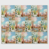 ヴィンテージクリスマスチャーチ雪の風景みすぼらしいシック ラッピングペーパー (フラット)