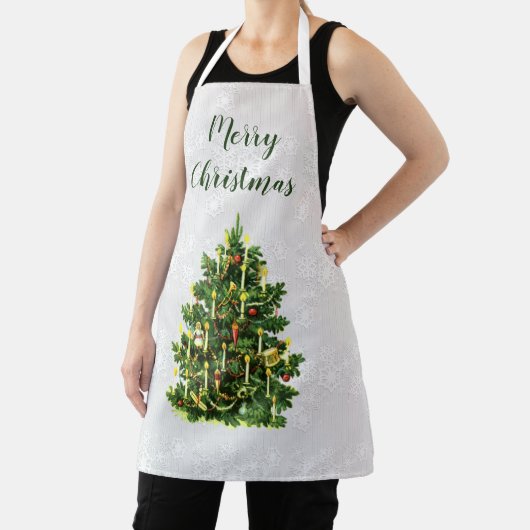 ヴィンテージクリスマスツリーとエンボスの雪片 エプロン (インサイチュ)