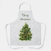 ヴィンテージクリスマスツリーとエンボスの雪片 エプロン (正面)