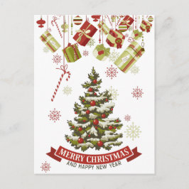 ヴィンテージクリスマスツリーとギフトポストカード シーズンポストカード