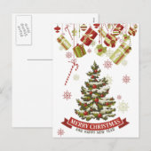 ヴィンテージクリスマスツリーとギフトポストカード シーズンポストカード (正面/裏面)