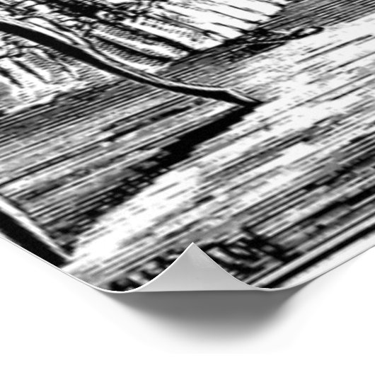 ヴィンテージクリスマスツリーとファミリースケッチ ポスター (角)