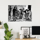 ヴィンテージクリスマスツリーとファミリースケッチ ポスター (ホームオフィス)