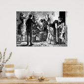 ヴィンテージクリスマスツリーとファミリースケッチ ポスター (キッチン)