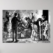 ヴィンテージクリスマスツリーとファミリースケッチ ポスター (正面)