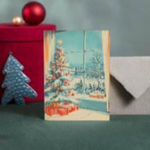 ヴィンテージクリスマスツリーのシーンメッセージテンプレート