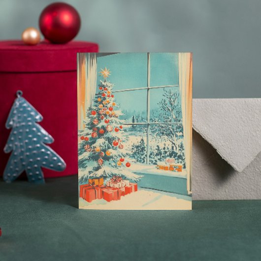 ヴィンテージクリスマスツリーのシーンメッセージテンプレート シーズンカード